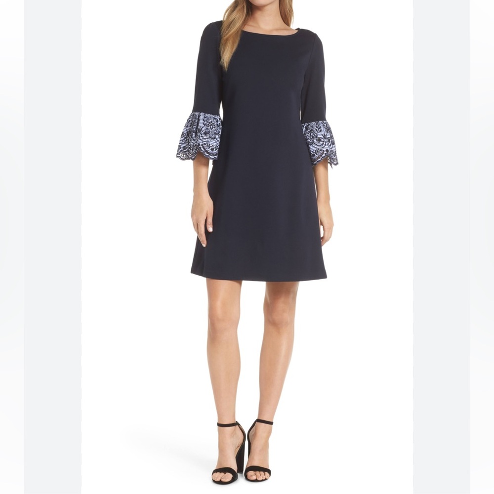 ELIZA J Women's Navy Bell Sleeve Rayon Blend Jersey Shift Dress Size 16W
